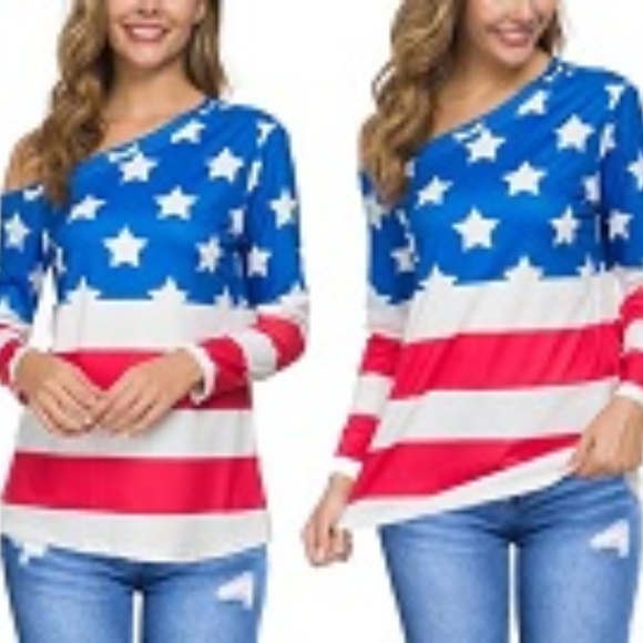 off the shoulder american flag shirt